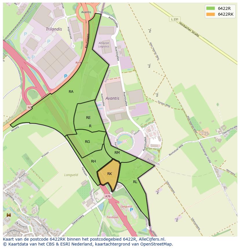 Afbeelding van het postcodegebied 6422 RK op de kaart.