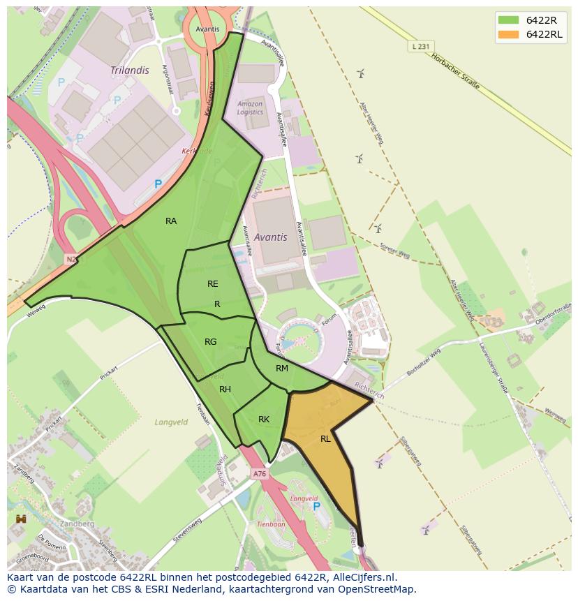 Afbeelding van het postcodegebied 6422 RL op de kaart.
