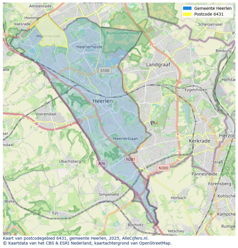 Afbeelding van het postcodegebied 6431 op de kaart.
