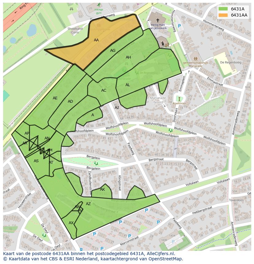 Afbeelding van het postcodegebied 6431 AA op de kaart.