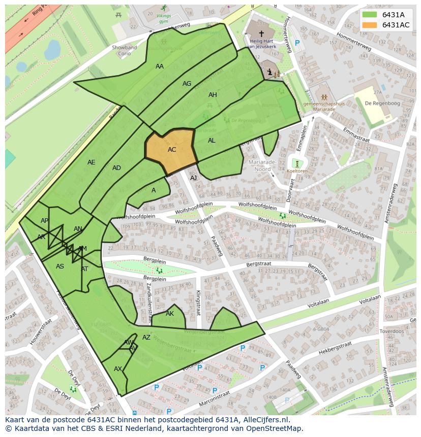 Afbeelding van het postcodegebied 6431 AC op de kaart.