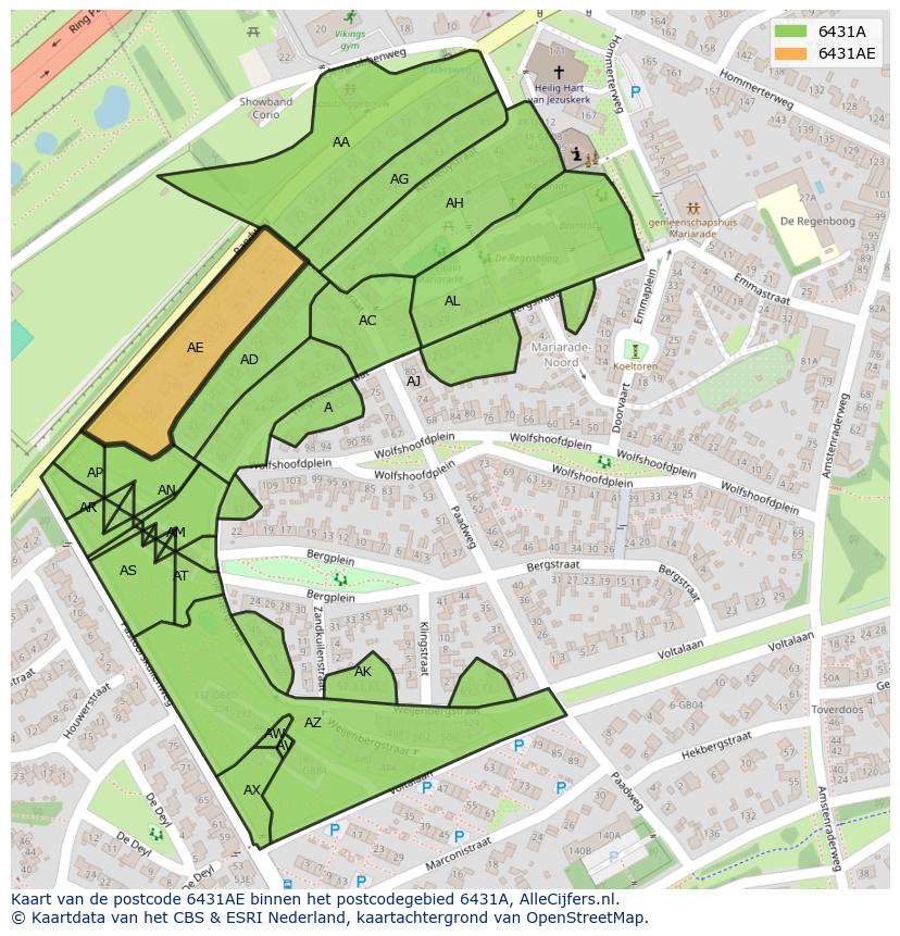 Afbeelding van het postcodegebied 6431 AE op de kaart.