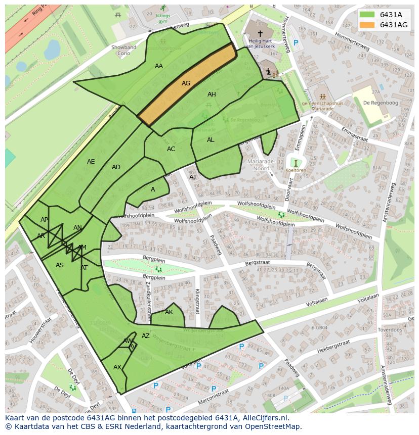 Afbeelding van het postcodegebied 6431 AG op de kaart.
