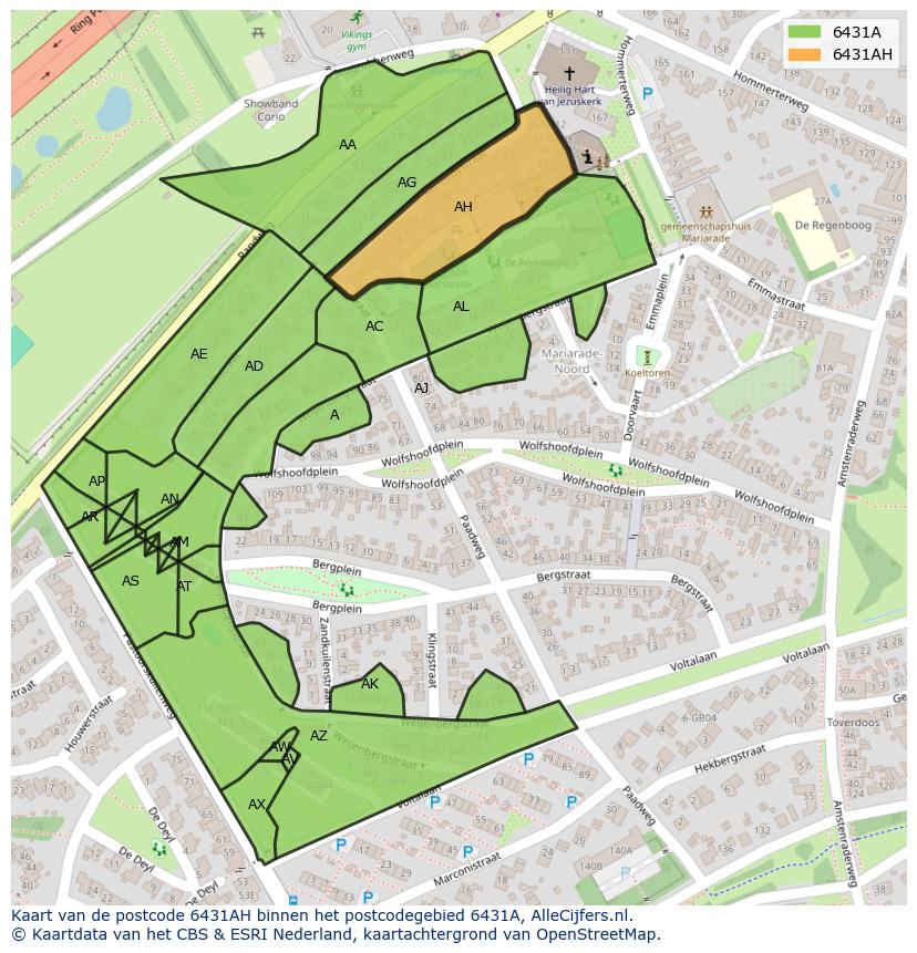 Afbeelding van het postcodegebied 6431 AH op de kaart.