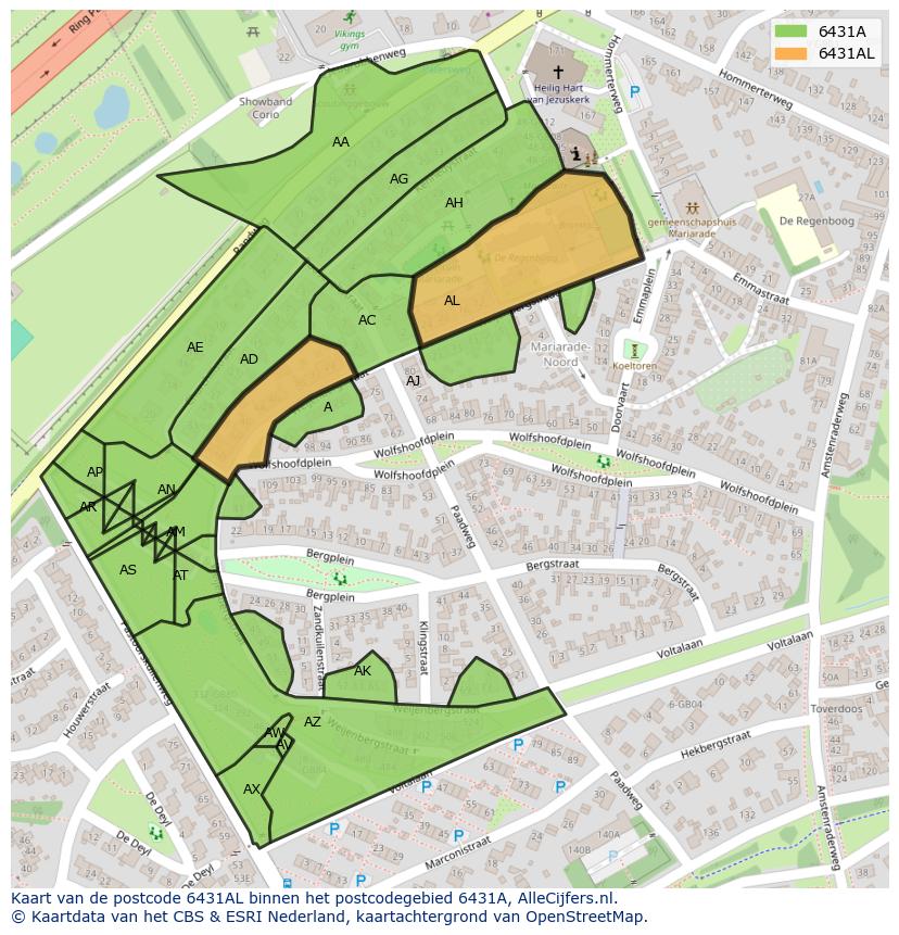 Afbeelding van het postcodegebied 6431 AL op de kaart.