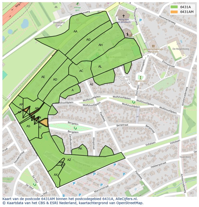 Afbeelding van het postcodegebied 6431 AM op de kaart.