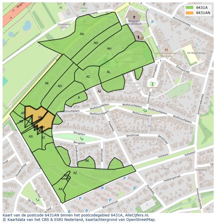 Afbeelding van het postcodegebied 6431 AN op de kaart.