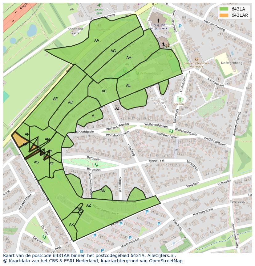 Afbeelding van het postcodegebied 6431 AR op de kaart.