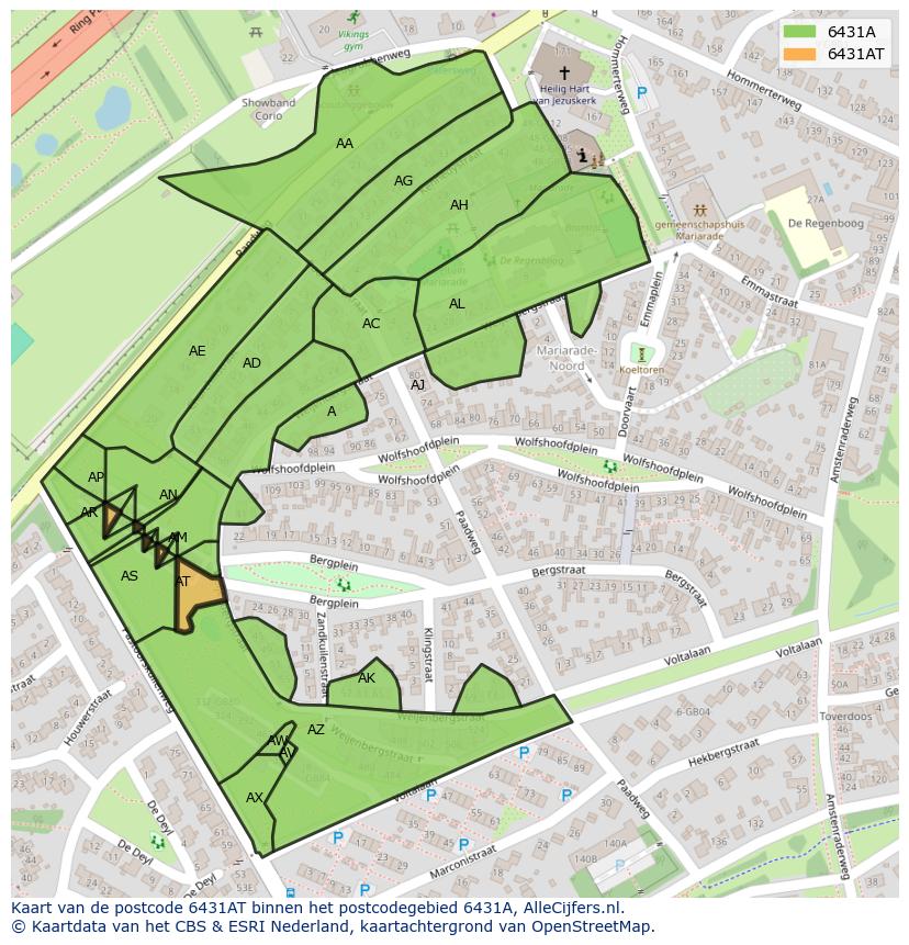 Afbeelding van het postcodegebied 6431 AT op de kaart.