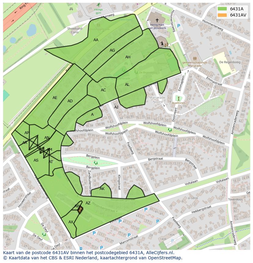 Afbeelding van het postcodegebied 6431 AV op de kaart.