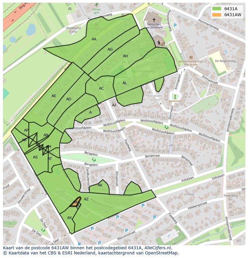 Afbeelding van het postcodegebied 6431 AW op de kaart.