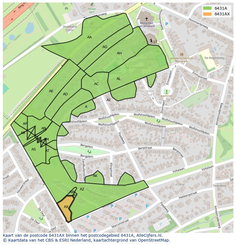 Afbeelding van het postcodegebied 6431 AX op de kaart.