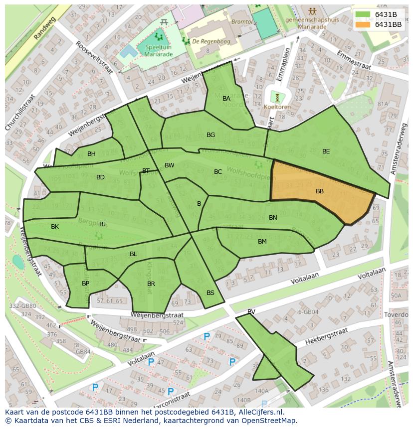 Afbeelding van het postcodegebied 6431 BB op de kaart.