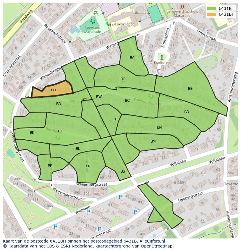 Afbeelding van het postcodegebied 6431 BH op de kaart.