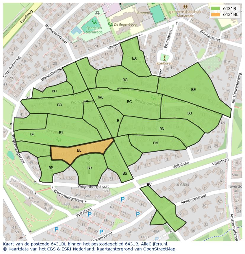 Afbeelding van het postcodegebied 6431 BL op de kaart.
