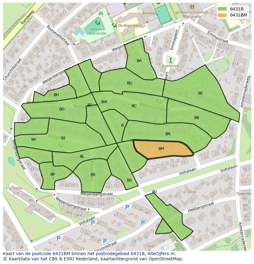 Afbeelding van het postcodegebied 6431 BM op de kaart.
