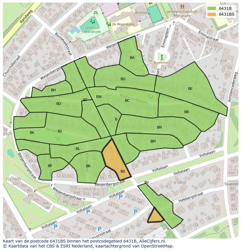 Afbeelding van het postcodegebied 6431 BS op de kaart.