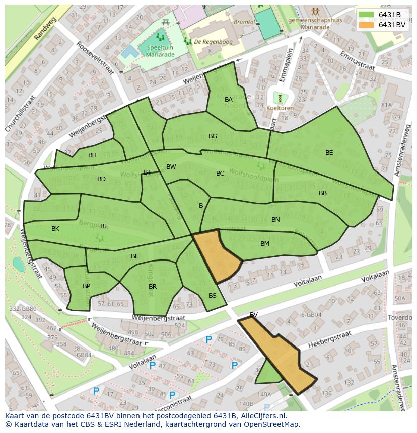 Afbeelding van het postcodegebied 6431 BV op de kaart.
