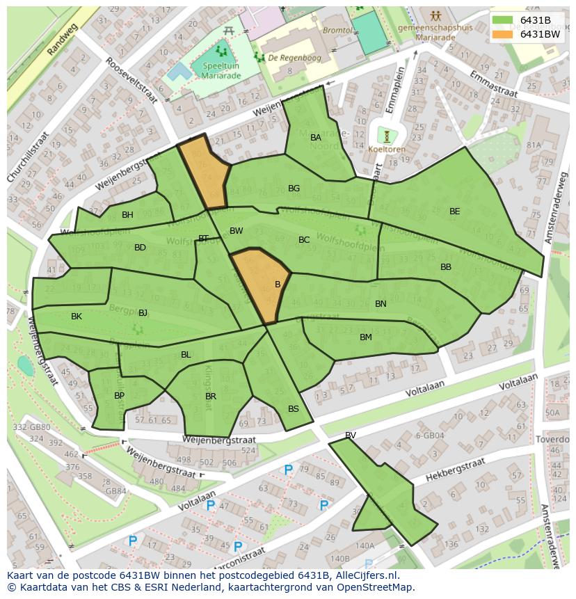 Afbeelding van het postcodegebied 6431 BW op de kaart.