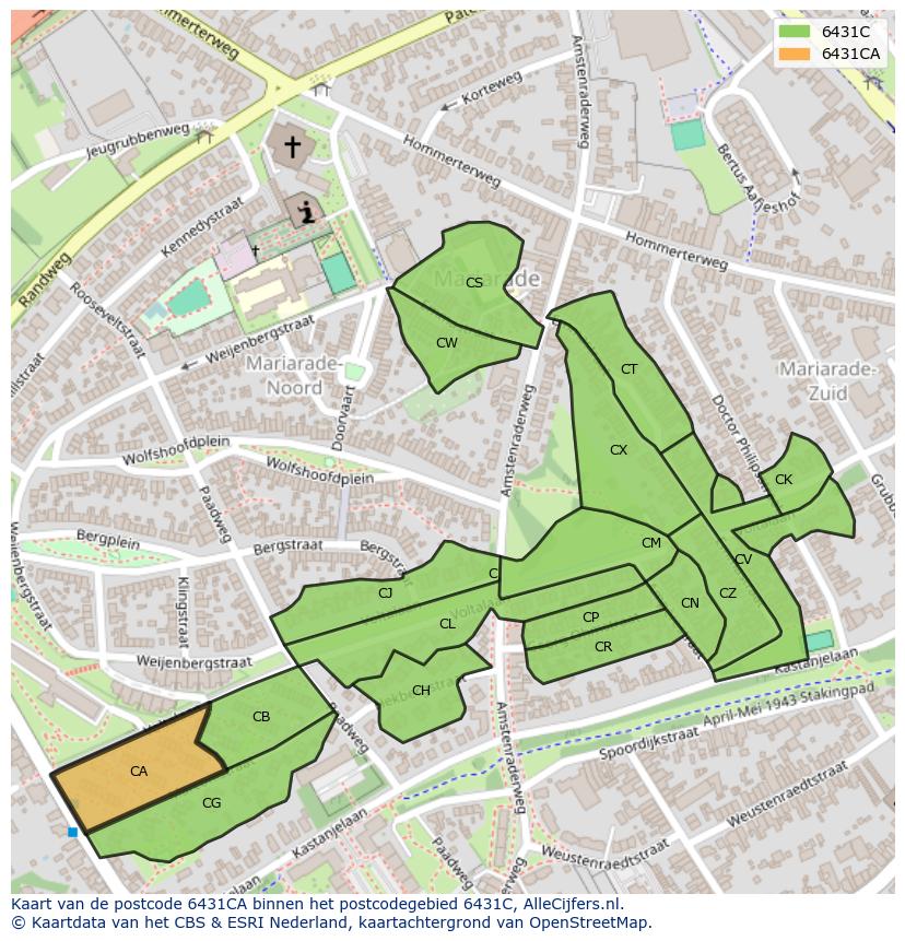 Afbeelding van het postcodegebied 6431 CA op de kaart.