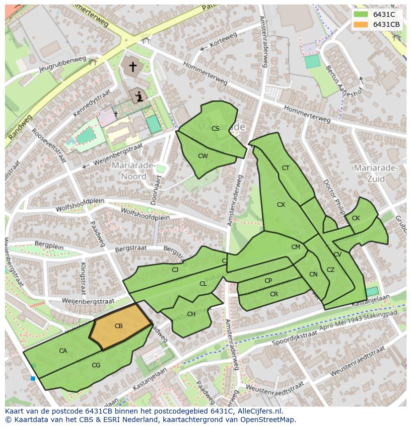 Afbeelding van het postcodegebied 6431 CB op de kaart.
