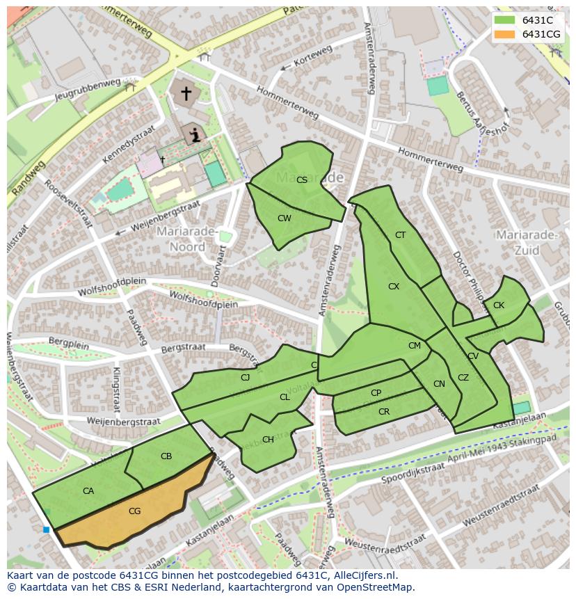 Afbeelding van het postcodegebied 6431 CG op de kaart.