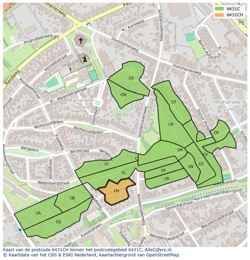 Afbeelding van het postcodegebied 6431 CH op de kaart.
