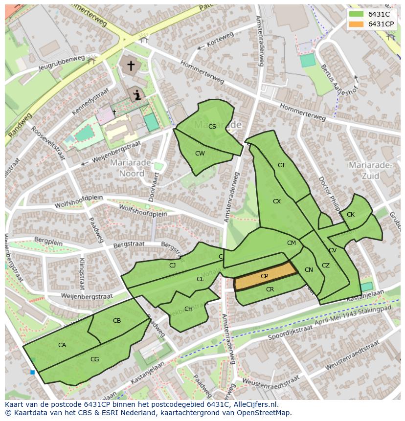 Afbeelding van het postcodegebied 6431 CP op de kaart.