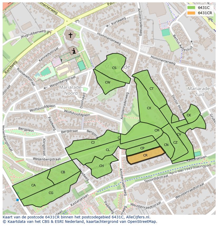 Afbeelding van het postcodegebied 6431 CR op de kaart.