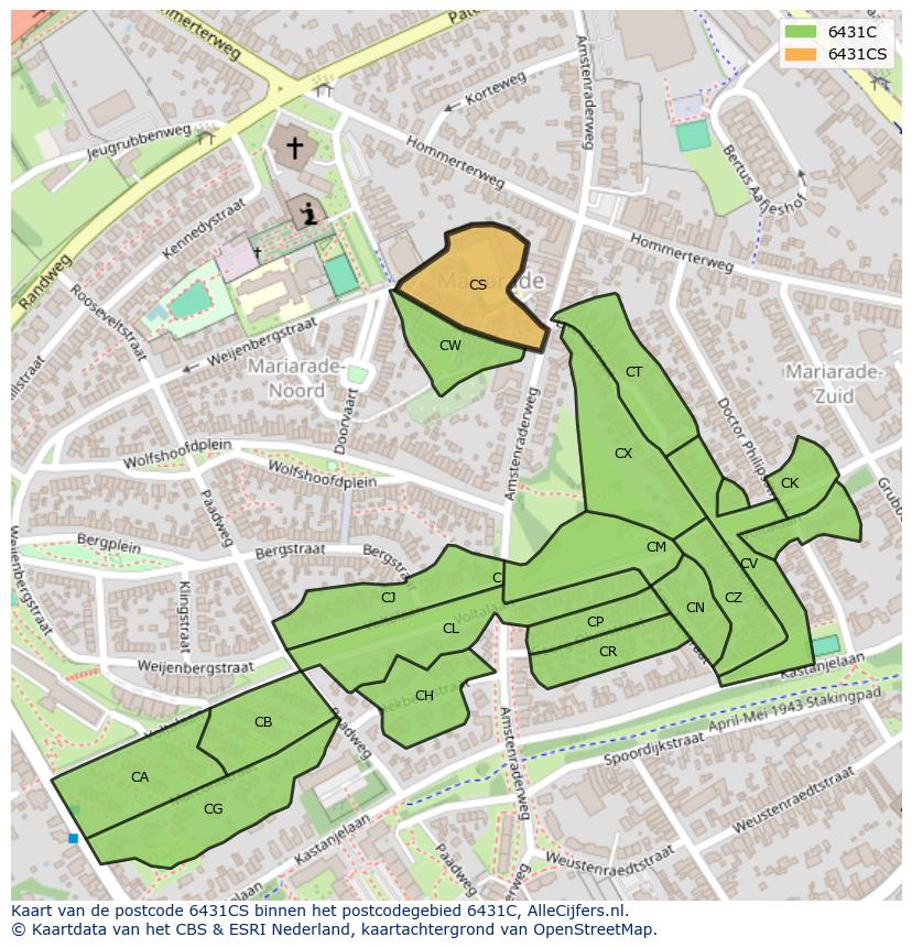 Afbeelding van het postcodegebied 6431 CS op de kaart.