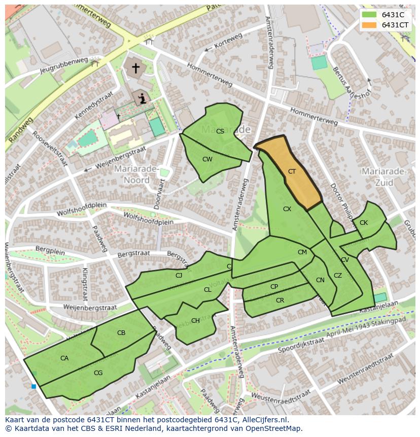 Afbeelding van het postcodegebied 6431 CT op de kaart.