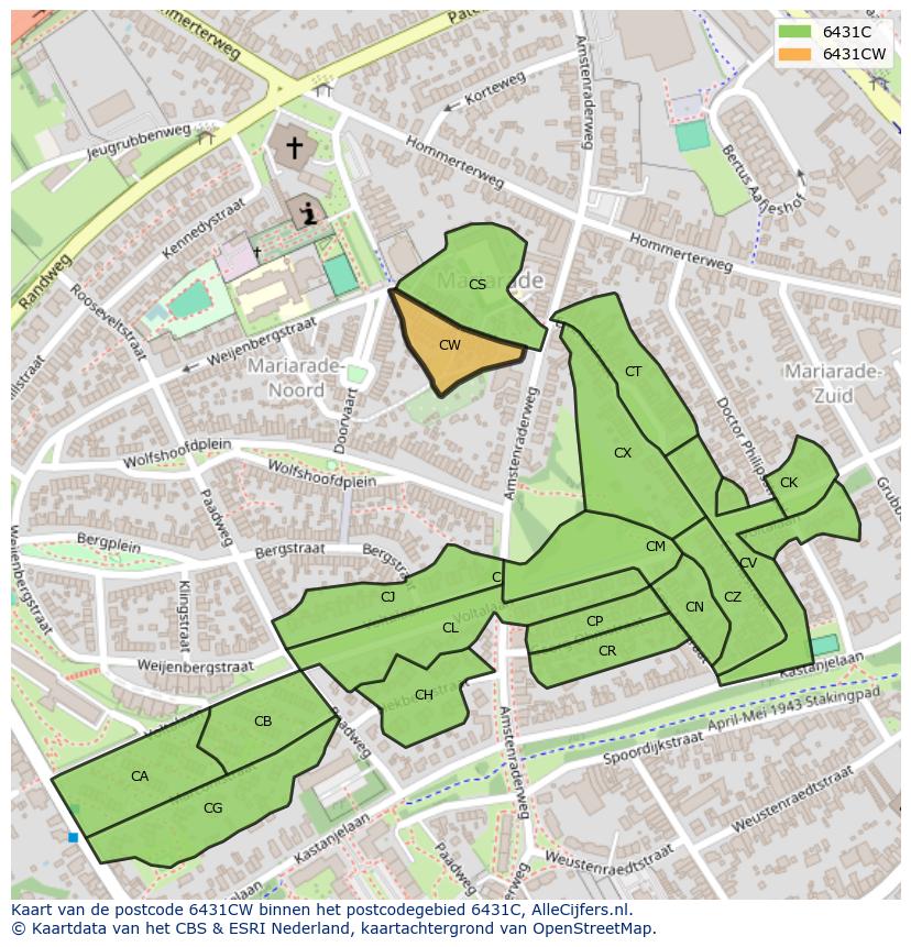 Afbeelding van het postcodegebied 6431 CW op de kaart.