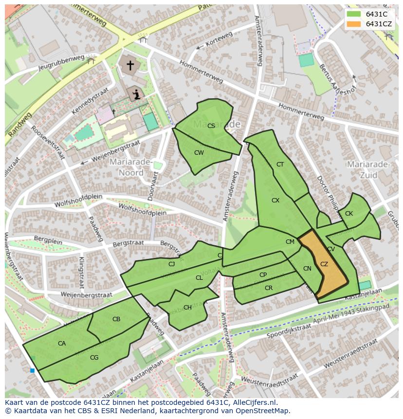 Afbeelding van het postcodegebied 6431 CZ op de kaart.
