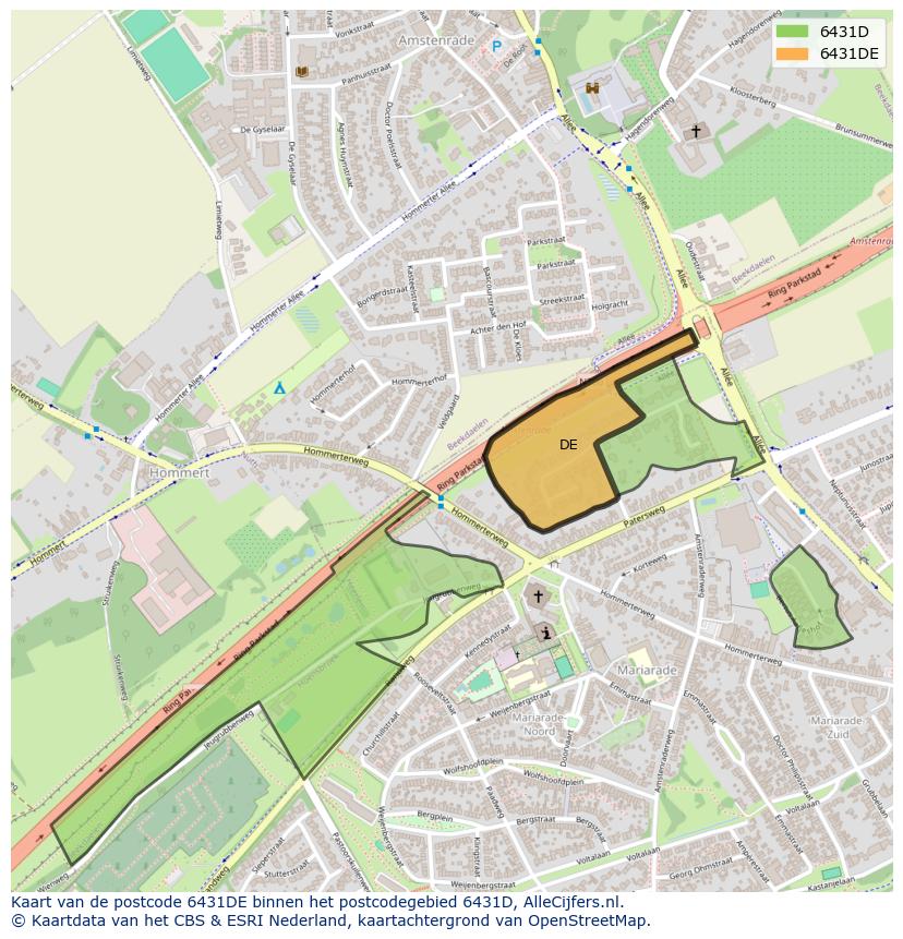 Afbeelding van het postcodegebied 6431 DE op de kaart.