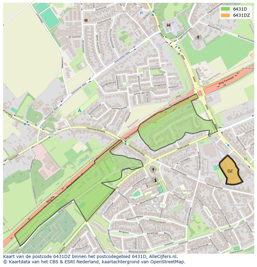 Afbeelding van het postcodegebied 6431 DZ op de kaart.