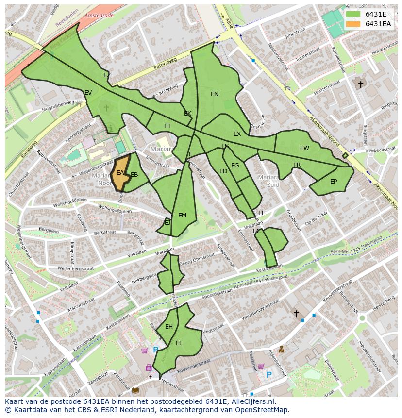 Afbeelding van het postcodegebied 6431 EA op de kaart.
