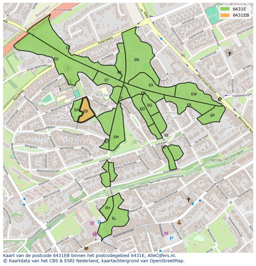 Afbeelding van het postcodegebied 6431 EB op de kaart.