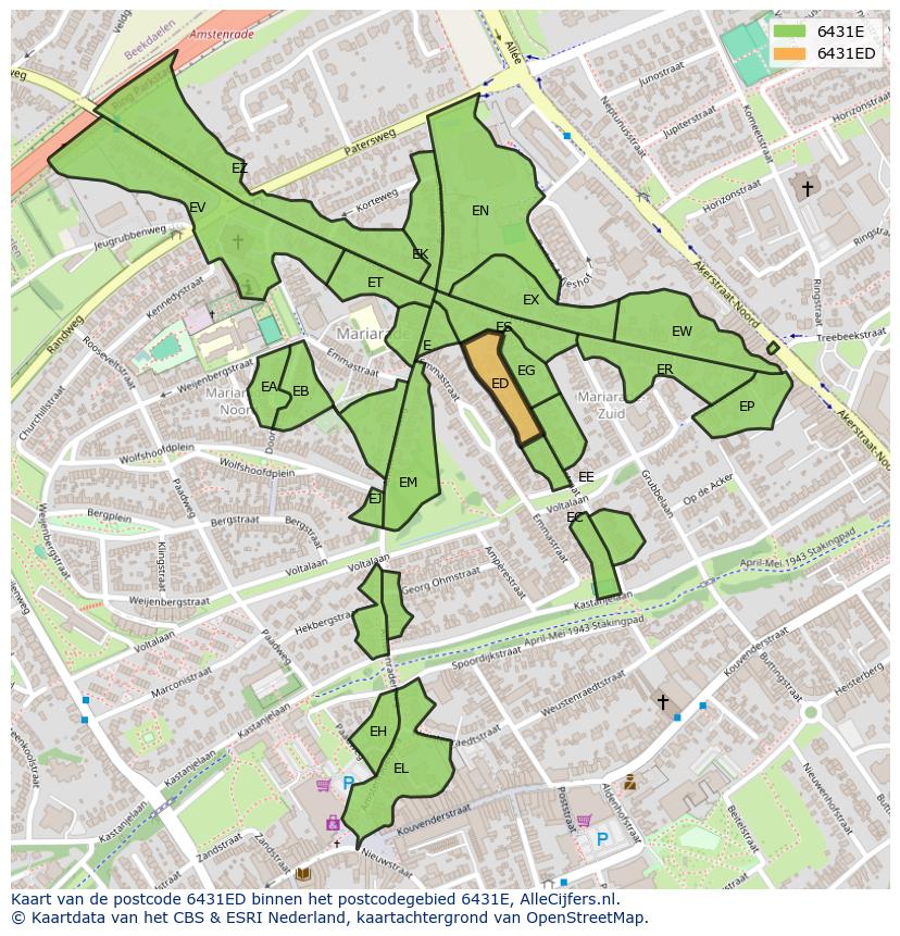 Afbeelding van het postcodegebied 6431 ED op de kaart.