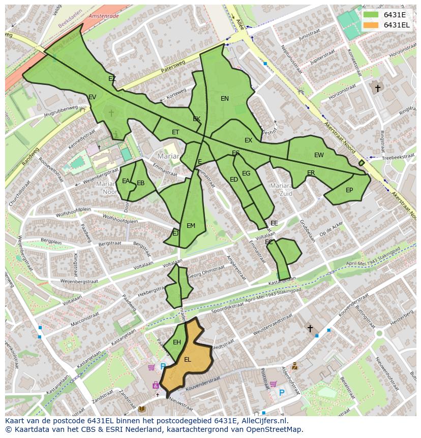 Afbeelding van het postcodegebied 6431 EL op de kaart.