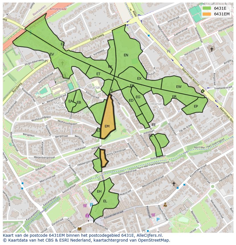 Afbeelding van het postcodegebied 6431 EM op de kaart.