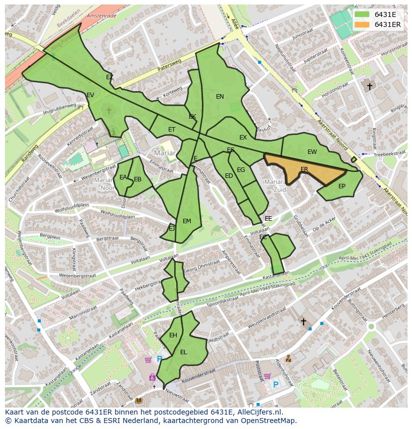Afbeelding van het postcodegebied 6431 ER op de kaart.