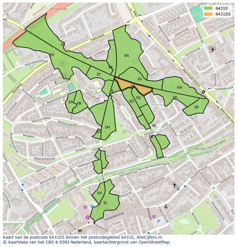 Afbeelding van het postcodegebied 6431 ES op de kaart.