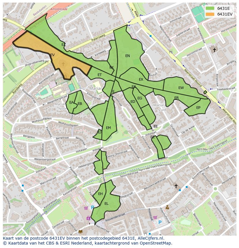 Afbeelding van het postcodegebied 6431 EV op de kaart.