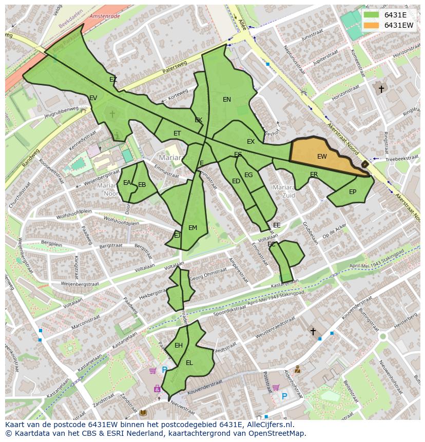 Afbeelding van het postcodegebied 6431 EW op de kaart.