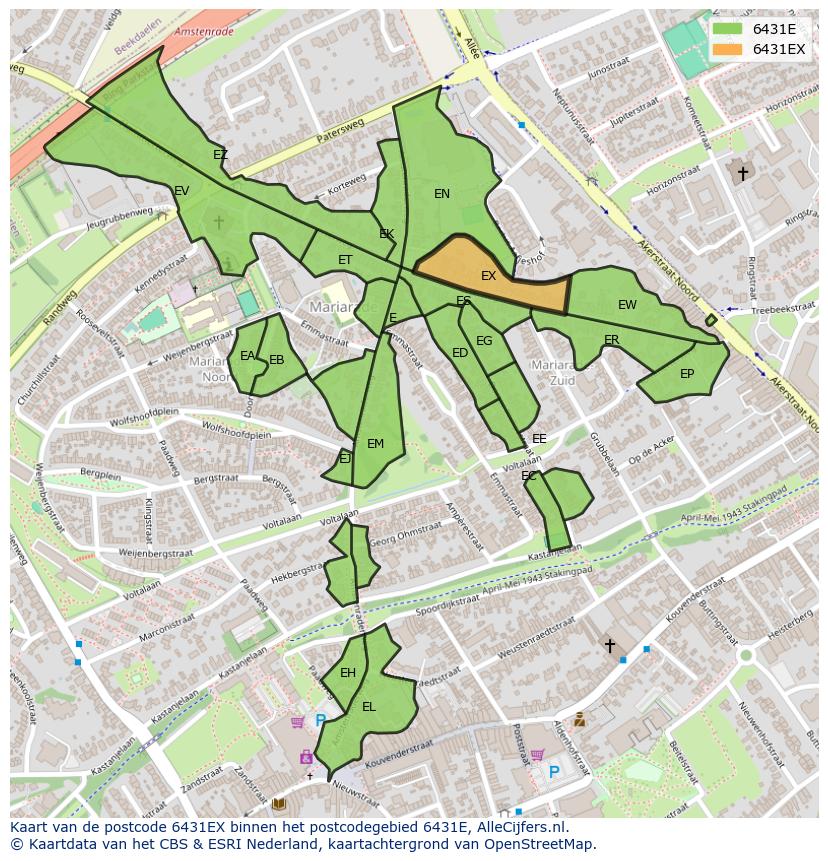Afbeelding van het postcodegebied 6431 EX op de kaart.