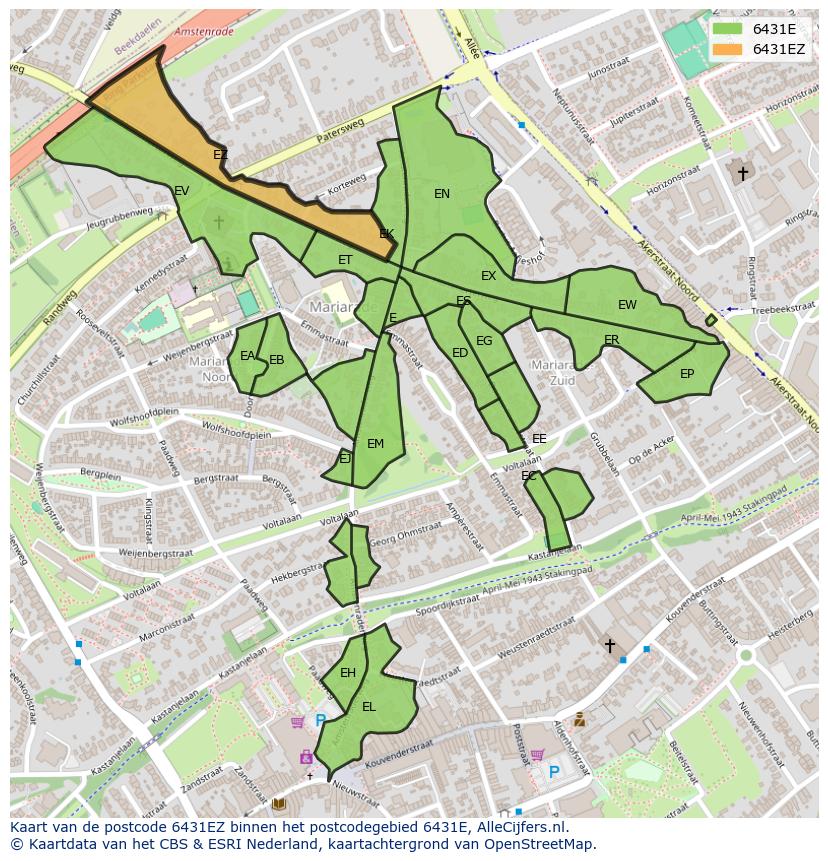 Afbeelding van het postcodegebied 6431 EZ op de kaart.