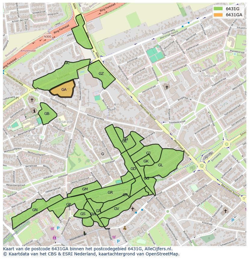 Afbeelding van het postcodegebied 6431 GA op de kaart.
