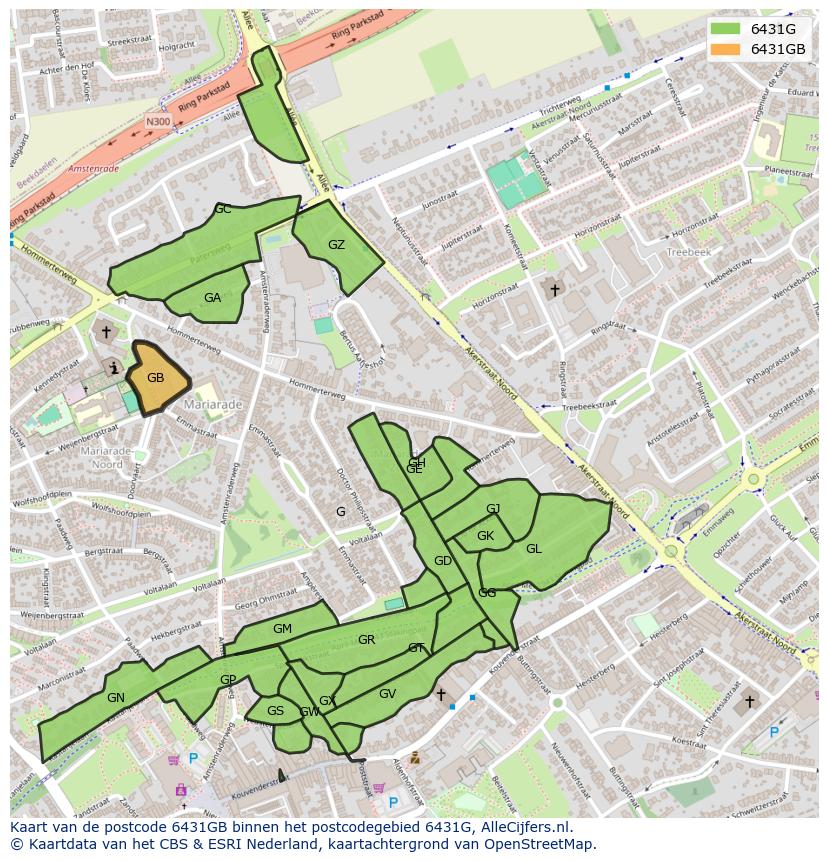 Afbeelding van het postcodegebied 6431 GB op de kaart.