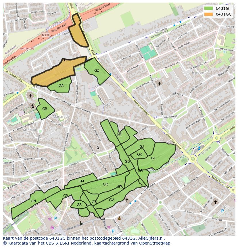 Afbeelding van het postcodegebied 6431 GC op de kaart.