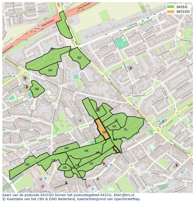 Afbeelding van het postcodegebied 6431 GD op de kaart.